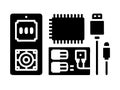 Computer Hardware Components Icon - Motherboard, CPU, USB, Audio Jack Royalty Free Stock Photo