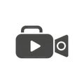 Simple black and white icon of a video camera with a play button Royalty Free Stock Photo