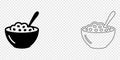 Cereal bowl with spoon icon in silhouette and line art styles, minimalist breakfast food concept. Royalty Free Stock Photo