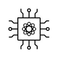 Illustration of a square chip with an atom symbol inside and connectors around the perimeter Royalty Free Stock Photo