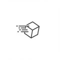 A simple black and white illustration of a cube with diagonal, dynamic lines extending Royalty Free Stock Photo