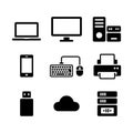 Illustration of various electronic devices in black and white style  design Royalty Free Stock Photo