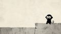 A simple black and white illustration of a monkey sitting on a ledge against a plain background Royalty Free Stock Photo