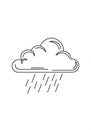Simple black and white line art of a cloud with rain. The cloud has a rounded shape wi Royalty Free Stock Photo