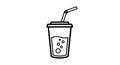 Simple Black and White Line Drawing of a Beverage Cup with Straw Royalty Free Stock Photo