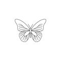 Simple black and white line drawing of a butterfly with open wings Royalty Free Stock Photo