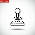 Simple black and white line drawing of a classic joystick, featuring a rounded handle atop a short Royalty Free Stock Photo