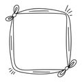 Simple black and white line drawing of a decorative square frame with corner bows Royalty Free Stock Photo