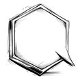 Simple black and white line drawing of an empty hexagonal speech bubble on a plain background. Royalty Free Stock Photo