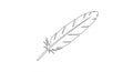 A simple black and white line drawing of a feather with a defined central quill and evenly Royalty Free Stock Photo