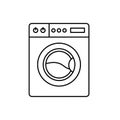 Simple black and white line drawing of a front-loading washing machine. Features include a circular Royalty Free Stock Photo