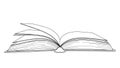 A simple black and white line drawing illustration of an open book with pages flipping Royalty Free Stock Photo
