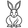 A simple black and white line drawing of a rabbit with long ears sitting upright facing forward isolated Royalty Free Stock Photo