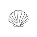A simple black and white line drawing of a scallop shell. It features a fan-like shape with Royalty Free Stock Photo