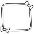 Simple black and white line drawing of a square frame decorated with bow ties Royalty Free Stock Photo
