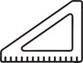 Simple black and white line drawing of a triangular ruler with a scale, useful for measuring lengths and angles in