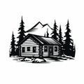 Simple Black And White Log Cabin Graphic Art Royalty Free Stock Photo