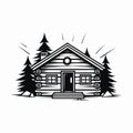 Simple Black And White Log Cabin Vector Art - Clean Logo Style