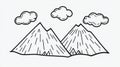 Doodle Mountains and Clouds Minimalist Line Art Royalty Free Stock Photo