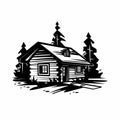Simple Black And White Old Cabin Clip Art In Soviet Realism Style