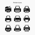 Simple Black and White Printer Icons Set Royalty Free Stock Photo
