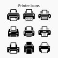 Simple Black and White Printer Icons Set Royalty Free Stock Photo