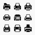Simple Black and White Printer Icons Set Royalty Free Stock Photo