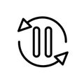 Simple black and white replay button icon, refreshing multimedia content in loop