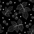 Simple black and white seamless pattern with raspberries, blackberries and leaves. Royalty Free Stock Photo