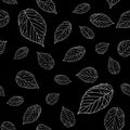 Simple black and white seamless pattern with raspberry leaves. Monochromatic. Royalty Free Stock Photo