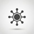 A simple, black and white vector graphic of a stylized sun or molecular structure. A Royalty Free Stock Photo
