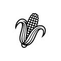 A simple black and white vector icon of a partially shucked ear of corn with visible kernels and husks. Royalty Free Stock Photo