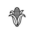 A simple black and white vector icon of a partially shucked ear of corn with visible kernels and husks. Royalty Free Stock Photo