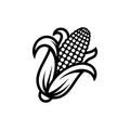 A simple black and white vector icon of a partially shucked ear of corn with visible kernels and husks. Royalty Free Stock Photo