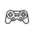 A simple black and white vector icon of a video game controller or gamepad featuring a D-pad and action buttons. Royalty Free Stock Photo