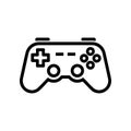 A simple black and white vector icon of a video game controller or gamepad featuring a D-pad and action buttons. Royalty Free Stock Photo