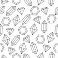 Simple black and white wire framed diamond crystals seamless pattern, vector