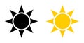 Simple black and yellow sun icon. Circle with six triangles in p