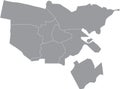 Blank gray districts map of Amsterdam, Netherlands