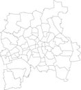 Blank white map of subdistricts of Leipzig, Germany