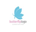 simple blue beautiful butterfly vector logo design open wings from side view