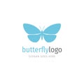 simple blue beautiful butterfly vector logo design open wings from top view