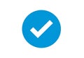Simple blue circle icon featuring a white check mark symbol for approval and completion Royalty Free Stock Photo