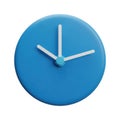 Simple blue clock face with white hands on white background Royalty Free Stock Photo
