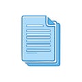 Simple blue document icon illustration of a stack of papers with text lines for reports and contracts Royalty Free Stock Photo