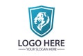 Blue Face Lion with Shield Logo Design