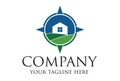 Simple Blue and Green Compass House Building Logo Design