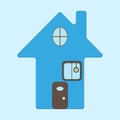 Simple blue house. Home icon. Hand drawn picture. Cute family cottedge. Flat sign. Vector illustration. Stock image. Royalty Free Stock Photo