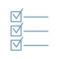 Simple blue list icon with check marks inside squares