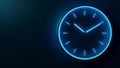 A simple blue neon clock on a dark background. Generative AI. Royalty Free Stock Photo
